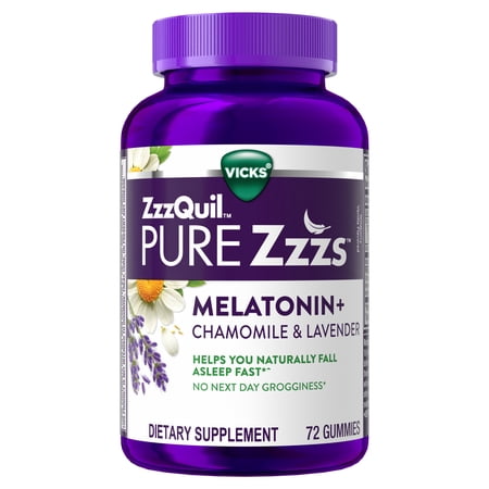 ZzzQuil PURE Zzzs Melatonin Sleep Aid Gummies, Melatonin 1mg, 72 Count