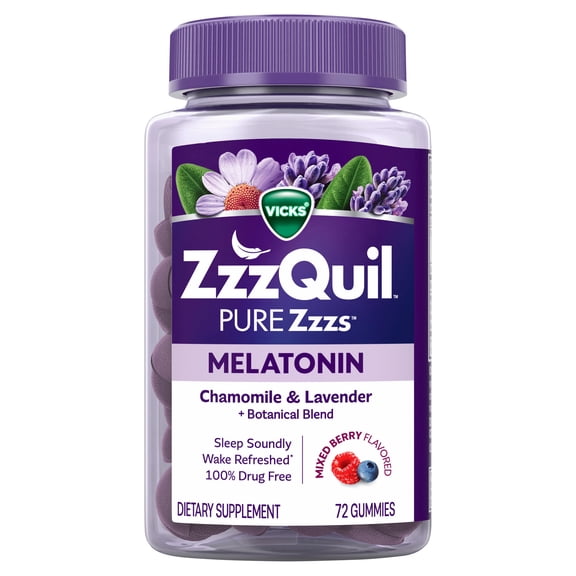 ZzzQuil Pure Zzzs Melatonin Sleep Aid Gummies, Dietary Supplement, 72 Count