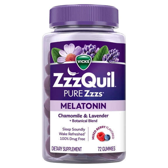ZzzQuil PURE Zzzs Melatonin Sleep Aid Gummies, Melatonin 1mg, 72 Count