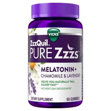 ZzzQuil PURE Zzzs Melatonin Sleep Aid Gummies, 2mg, Wildberry Vanilla, 60 Count