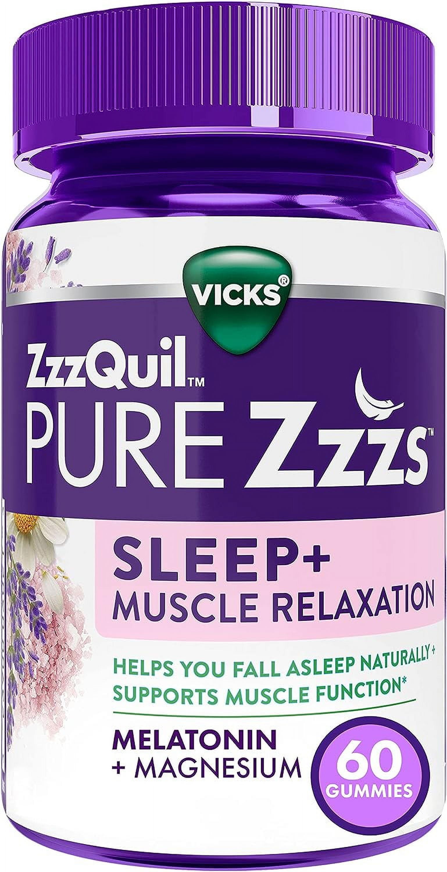 Vicks ZzzQuil Pure Zzzs, Sleep Aid Gummies, 60ct, Muscle Relaxation, DrugFree, NonHabit