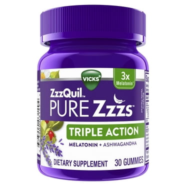 Vicks ZzzQuil Pure Zzzs Triple Action Sleep Aid Melatonin Gummies, Melatonin 6mg, 30 Count