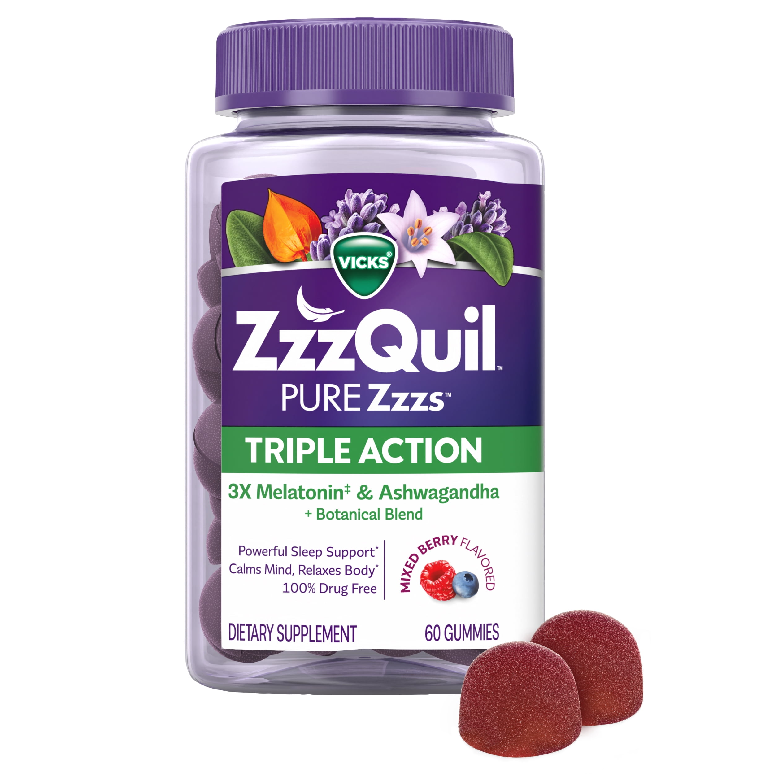 Vicks ZzzQuil Pure Zzzs, Relaxing Melatonin Sleep Aid Gummies, De