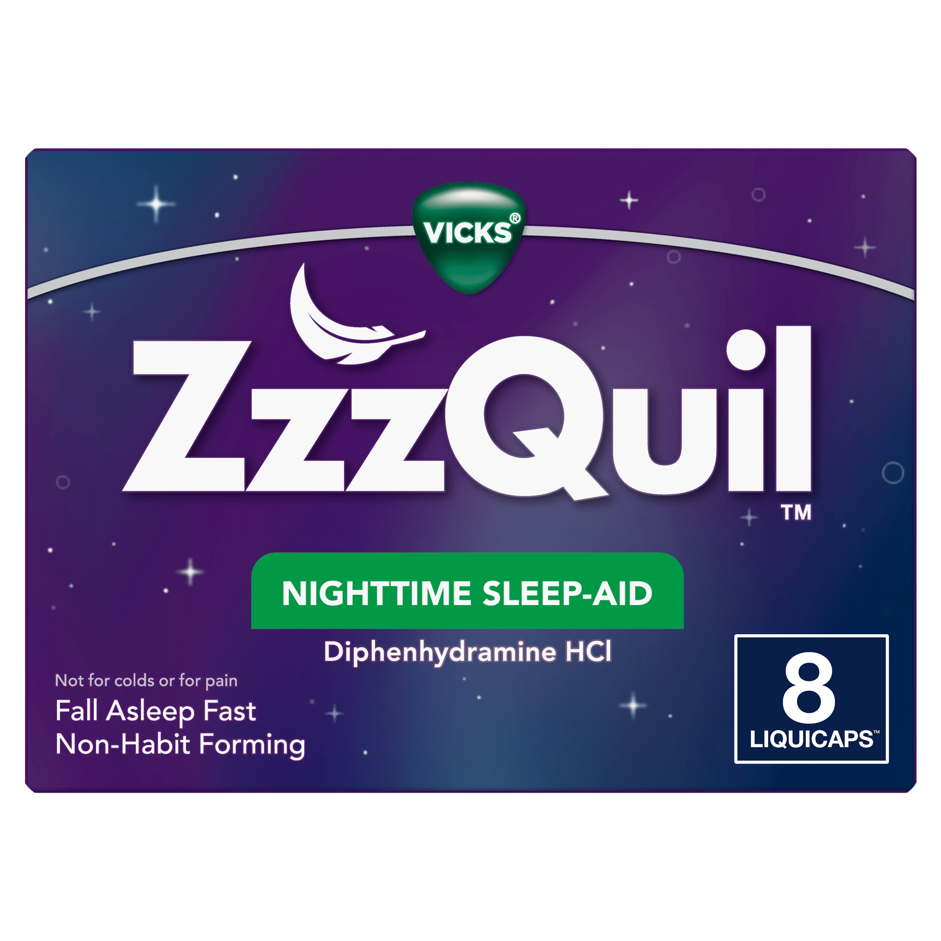 Vicks ZzzQuil Nighttime Sleep Aid Tablets, Diphenhydramine HCI 25mg Sleeping Pills, 8 Count