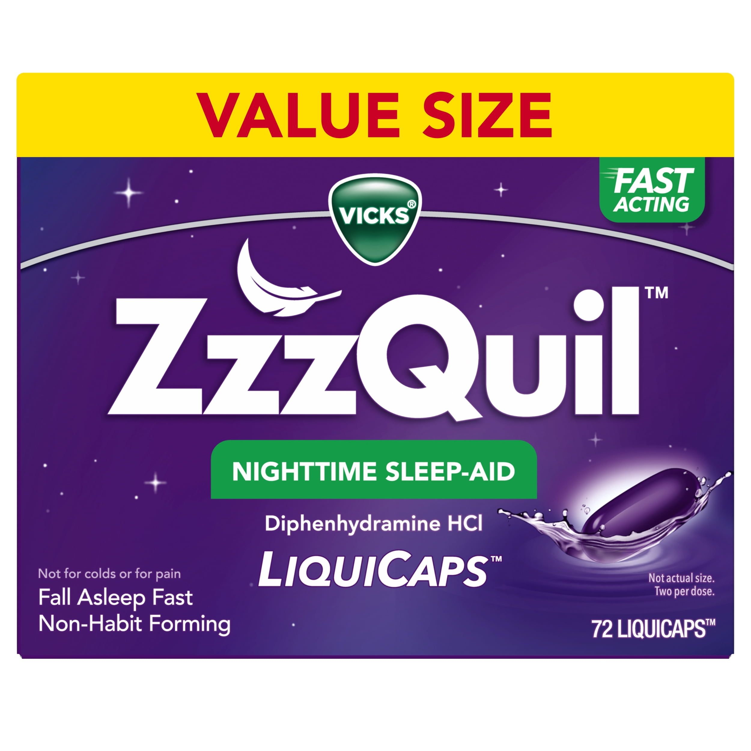 ZzzQuil LiquiCap Sleep Aid, Diphenhydramine 25mg HCl, 72 LiquiCaps