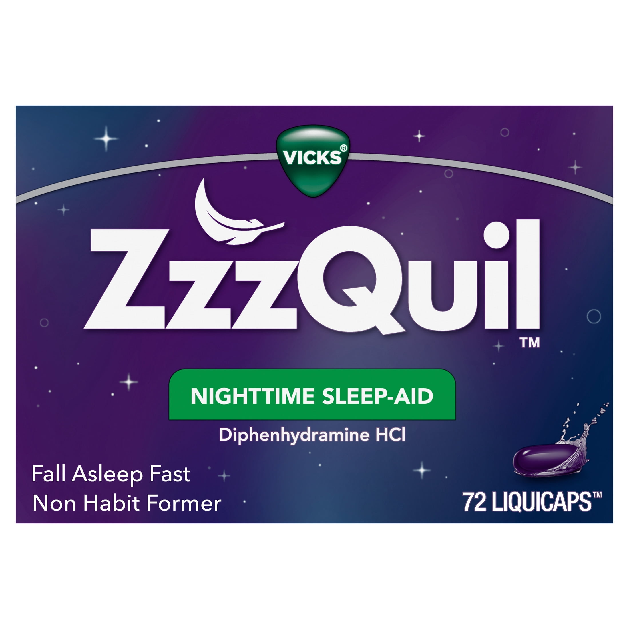 ZzzQuil LiquiCap Sleep Aid, Diphenhydramine 25mg HCl, 72 LiquiCaps