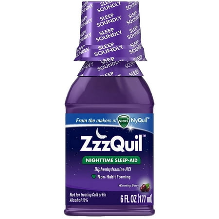 Vicks Zzzquil Nighttime Sleep-Aid Liquid, Warming Berry Flavor, 6Oz, 6-Pack