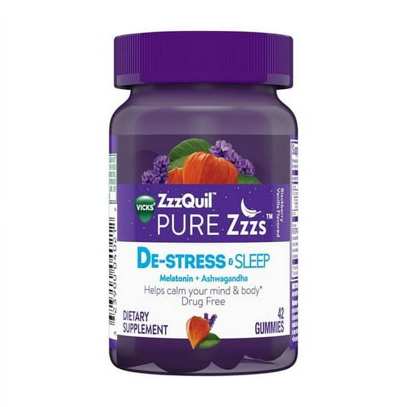 Vicks Zzzquil Pure Zzzs De-Stress Sleep Melatonin Gummies, 42 Ea, 2 Pack