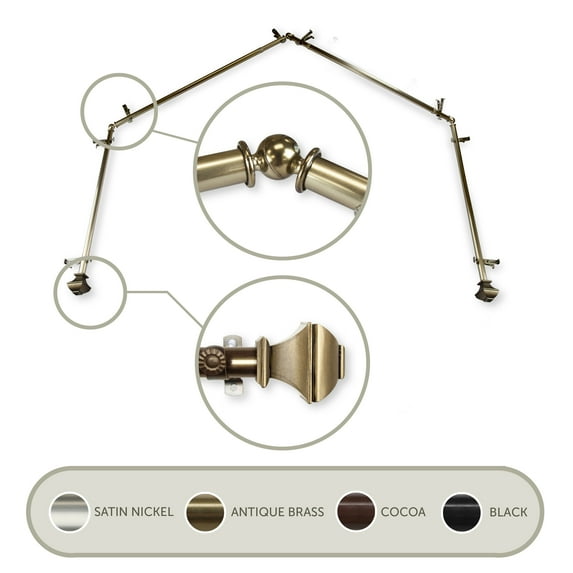 Vicky 13/16" 4-Sided Bay Window Curtain Rod - Antique Brass