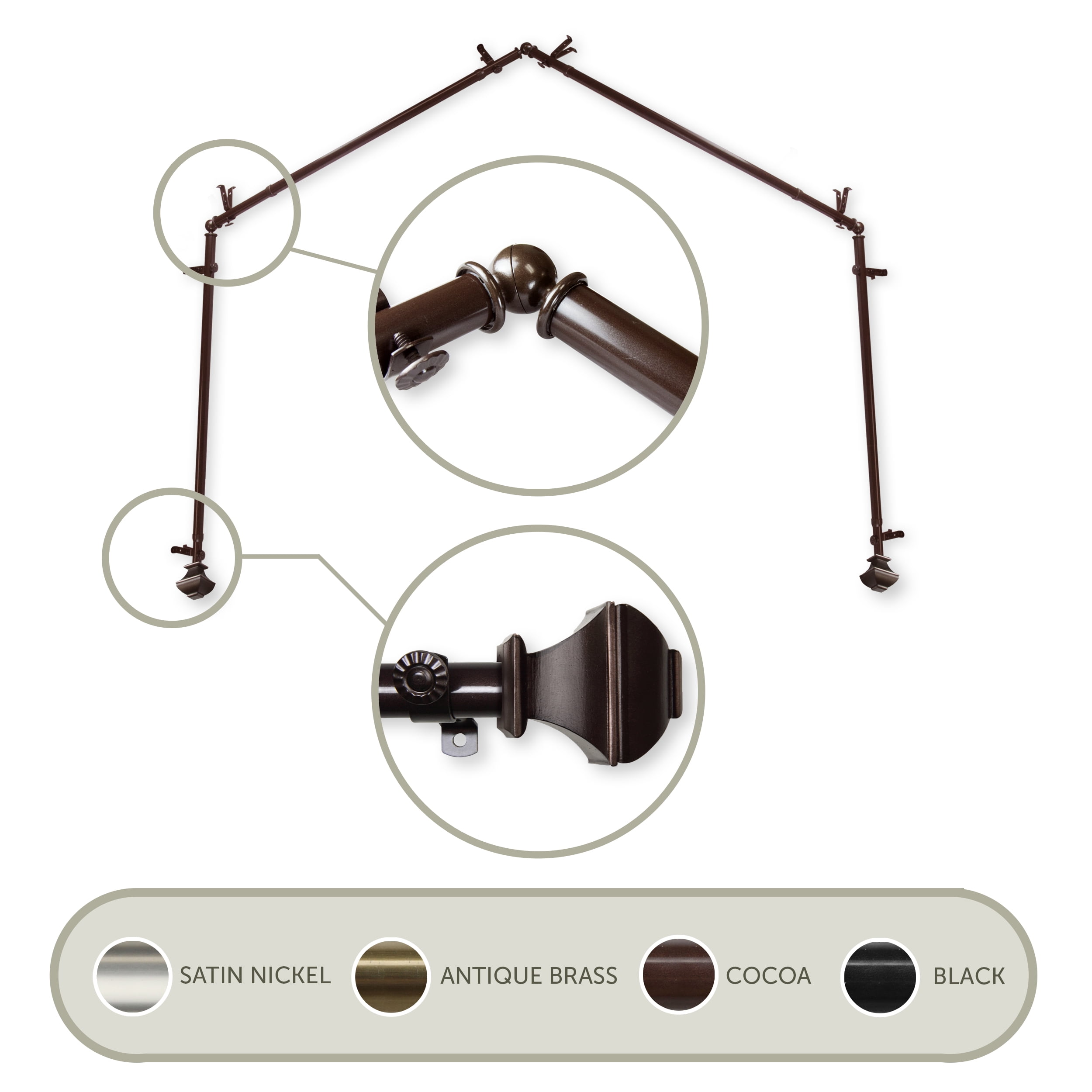 Vicky 13/16" 4-Sided Bay Window Curtain Rod - Cocoa