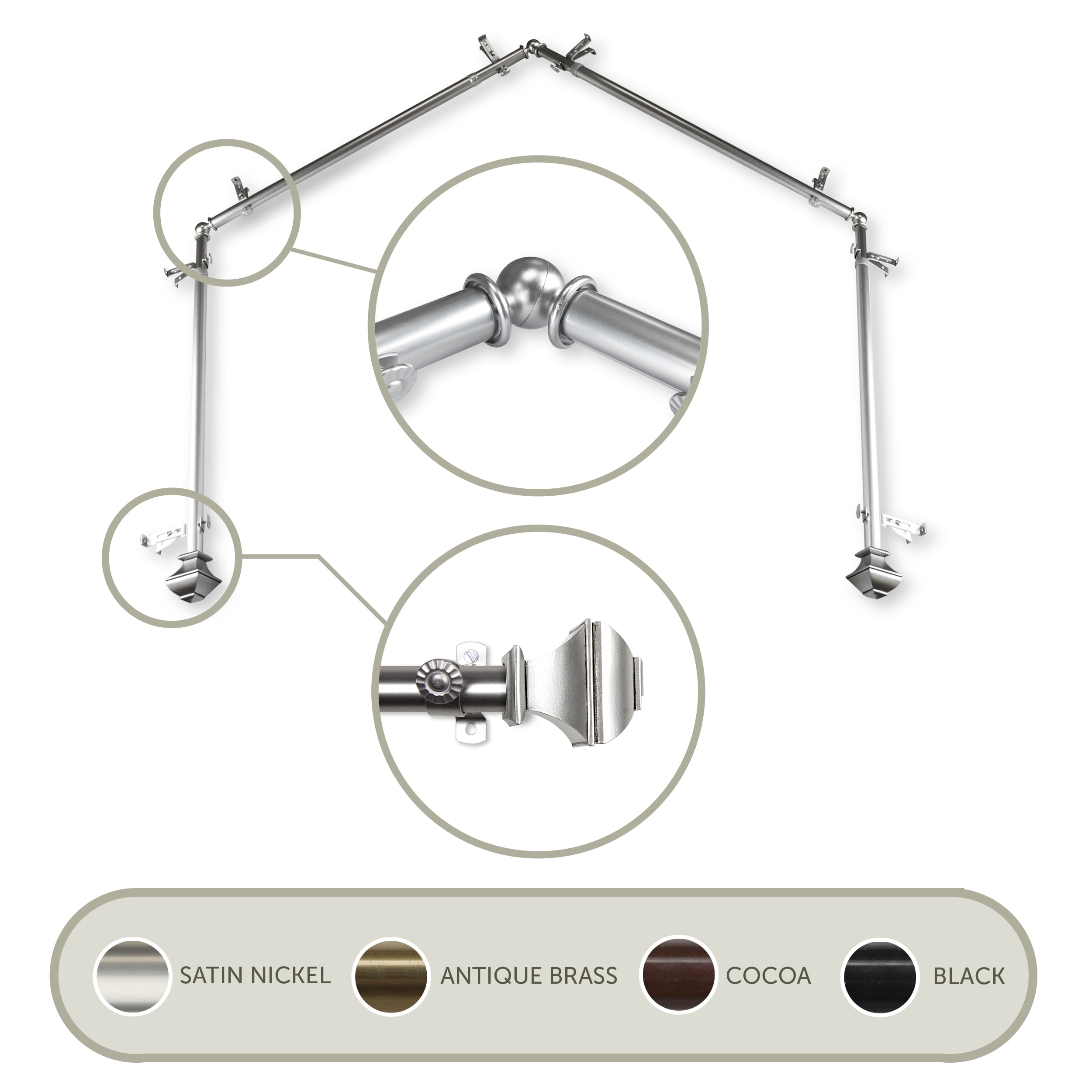 Vicky 4-Sided Bay Window Curtain Rod - Walmart.com