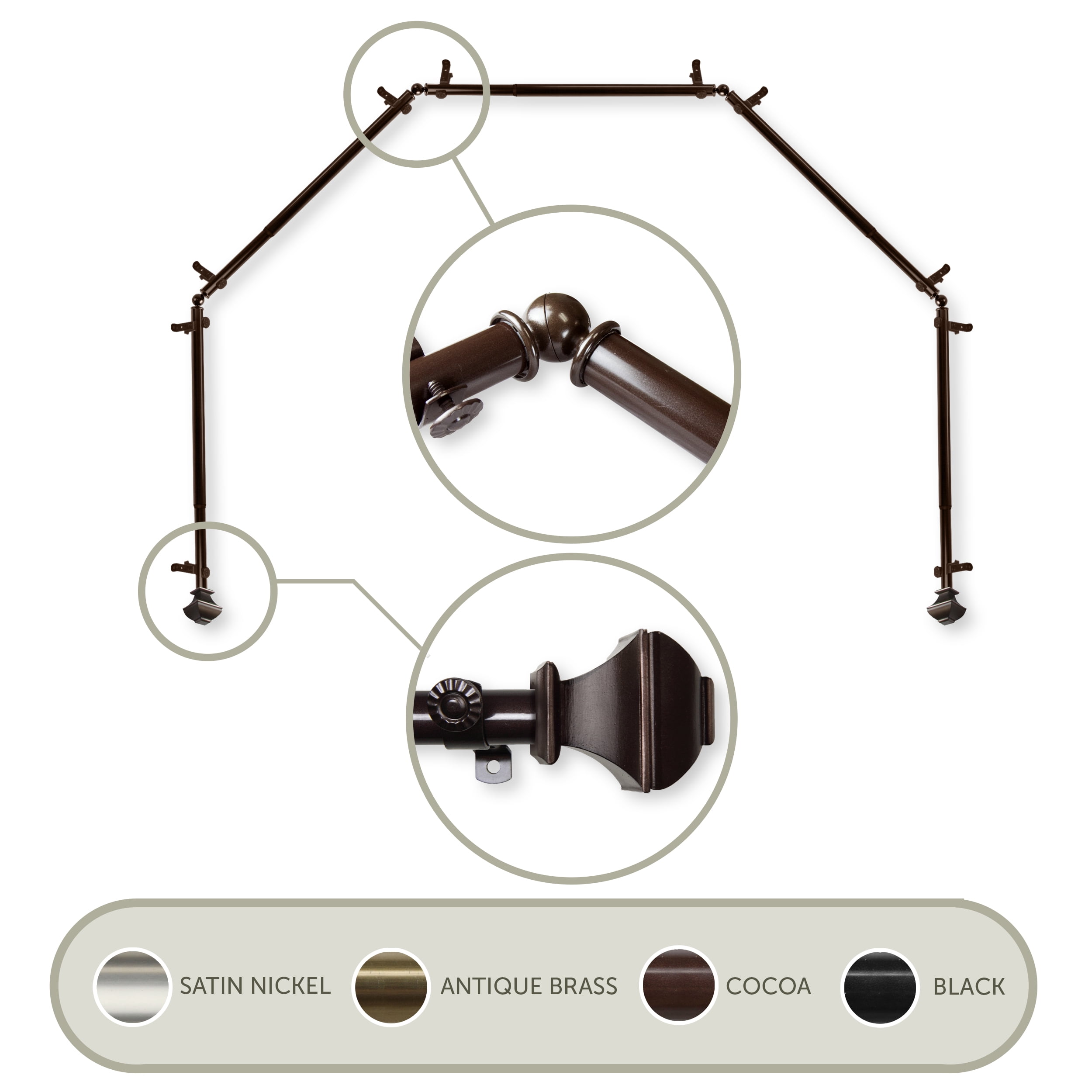Vicky 13/16" 5-Sided Bay Window Curtain Rod - Cocoa