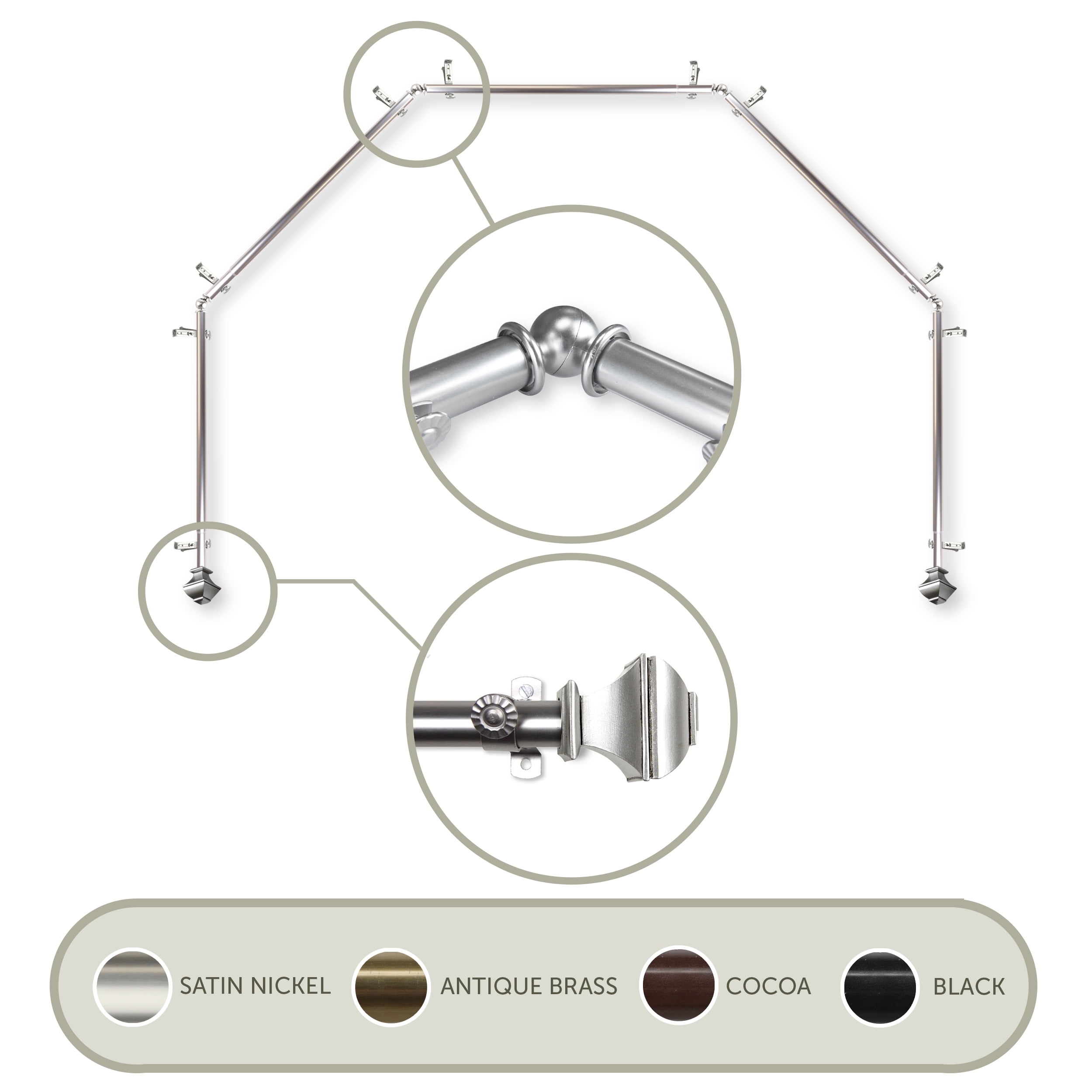 Vicky 13/16" 5-Sided Bay Window Curtain Rod - Satin Nickel