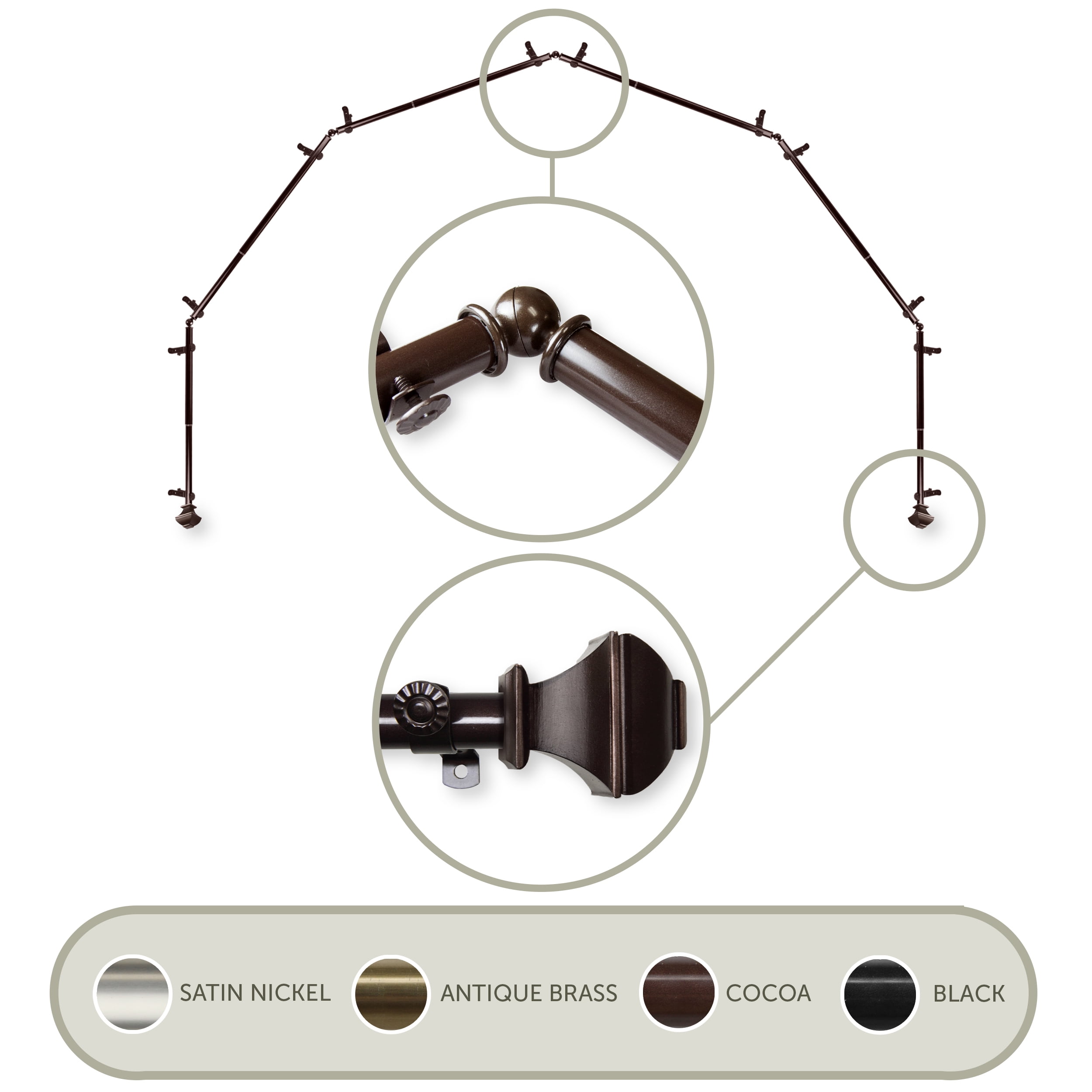 Vicky 13/16" 6-Sided Bay Window Curtain Rod - Cocoa