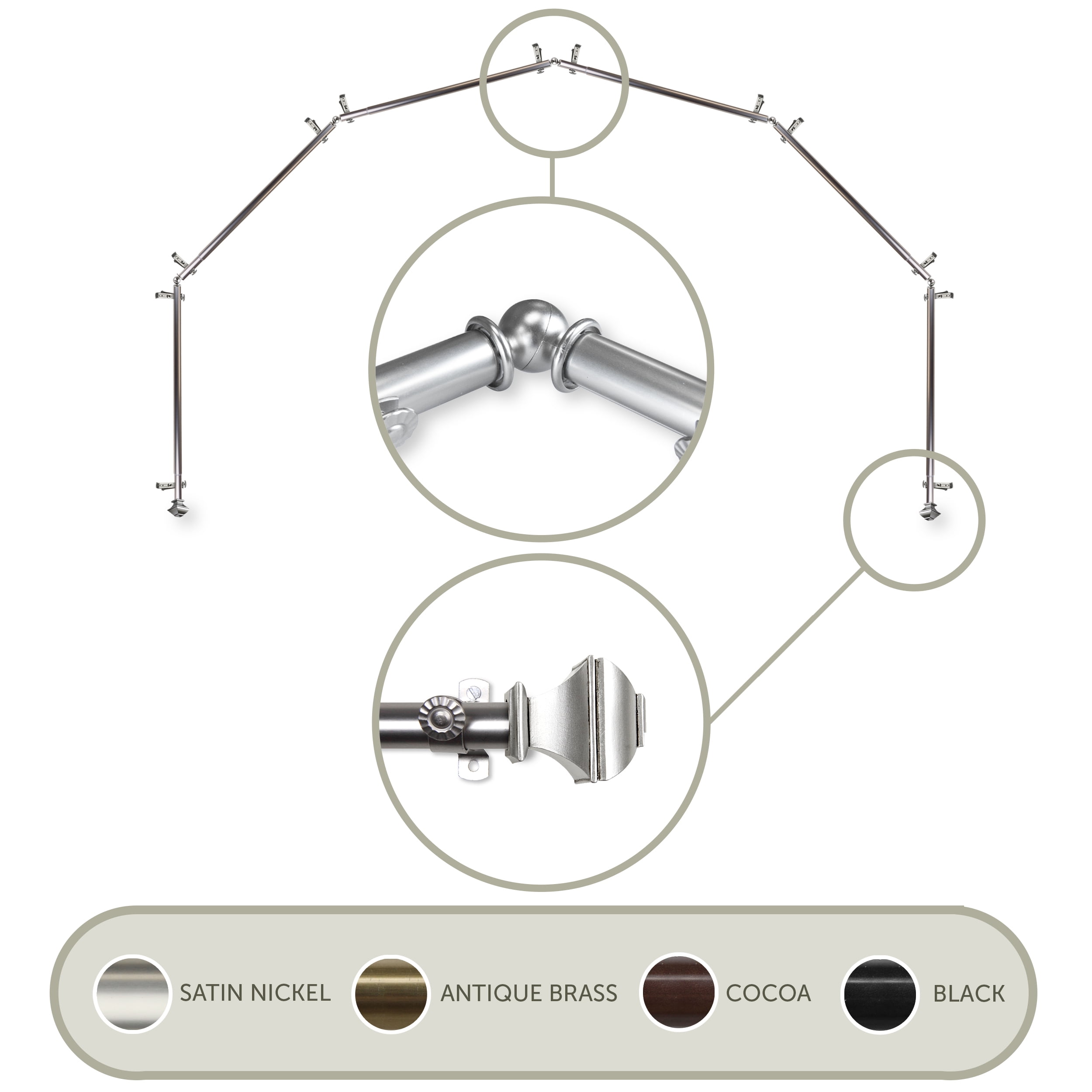 Vicky 13/16" 6-Sided Bay Window Curtain Rod - Satin Nickel