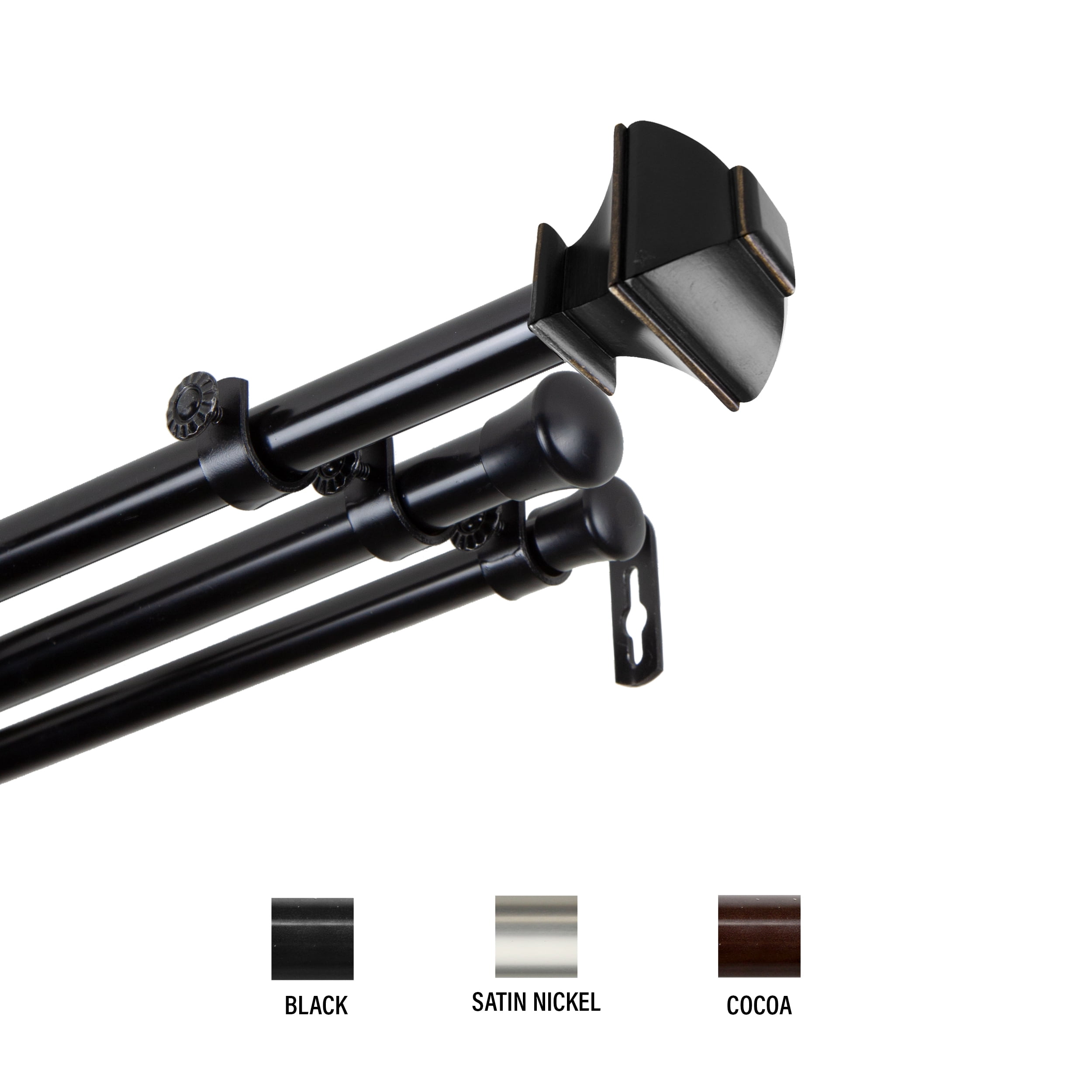 Vicky 13/16 inch Triple Curtain Rod 48-84" - Black