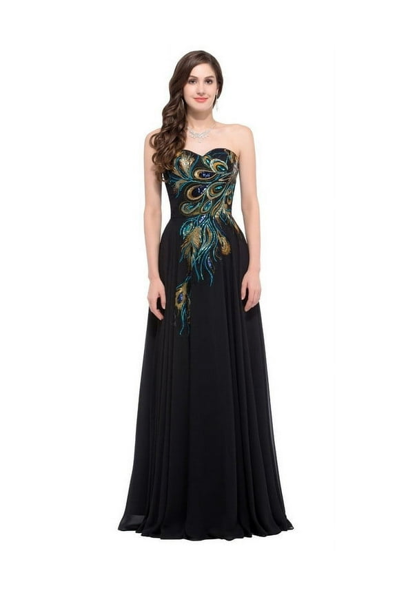 - Modern Style Strapless Embroidery Tulle Gown - Elegant Dress for Special Occasions (Black, XL)