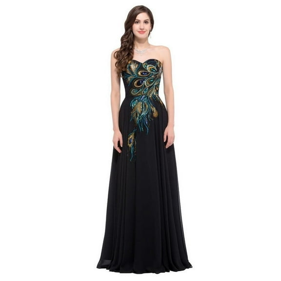 Vicky and Lucas - Modern Style Strapless Embroidery Tulle Gown - Elegant Dress for Special Occasions (Black, XS)