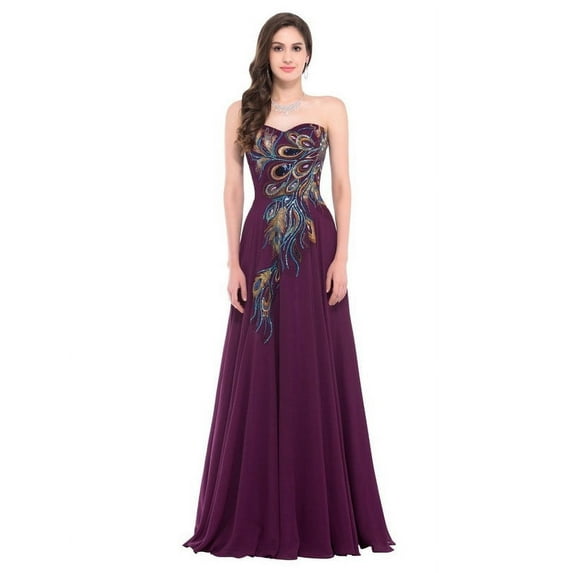 Vicky and Lucas - Modern Style Strapless Embroidery Tulle Gown - Elegant Dress for Special Occasions (Burgundy, M)