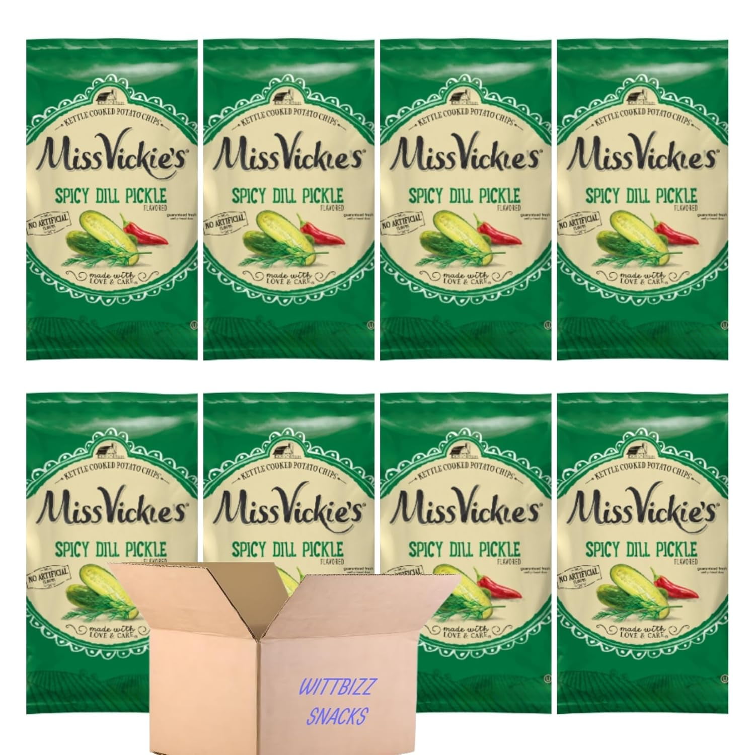 Vickys, Kettle Cooked Spicy Dill Pickle Chips, 1.37oz (8 Packs