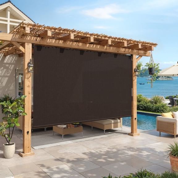 Vicllax 10'Wx8'H Outdoor Roller Shades Blinds for Patio Porch Crank Operation Sun Blocking, Chocolate