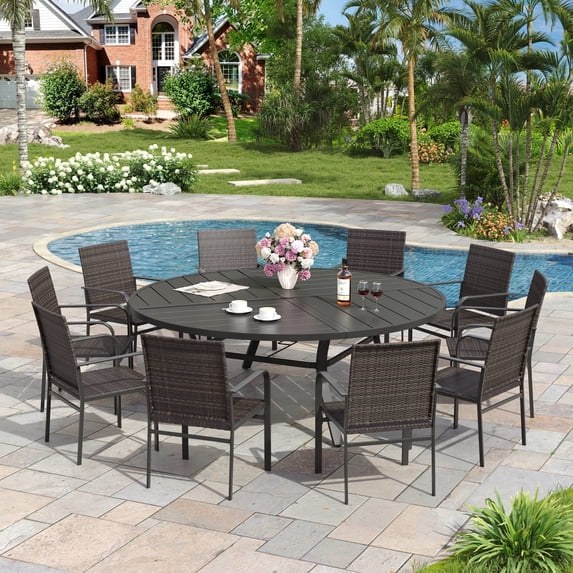 Vicllax 11-Piece Outdoor Patio Dining Set Wicker Rattan Chair with Metal Frame and Steel Round Table