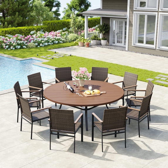 Vicllax 11-Piece Outdoor Patio Dining Set Wicker Rattan Chair with Metal Frame and Steel Round Table