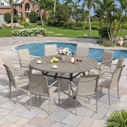 Vicllax 11-Piece Round Outdoor Patio Dining Furniture Set Table and Chair Metal Frame for Porch Deck