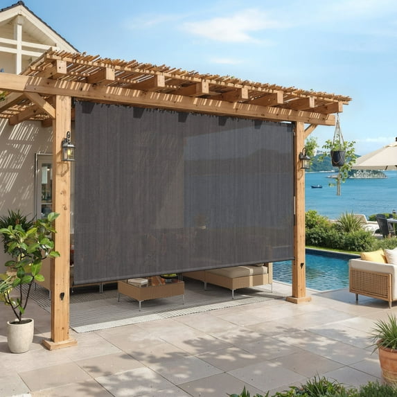 Vicllax 11'Wx8'H Outdoor Roller Shades, Cordless Patio Blinds for Patio Porch Crank Operation Sun Blocking, Gray