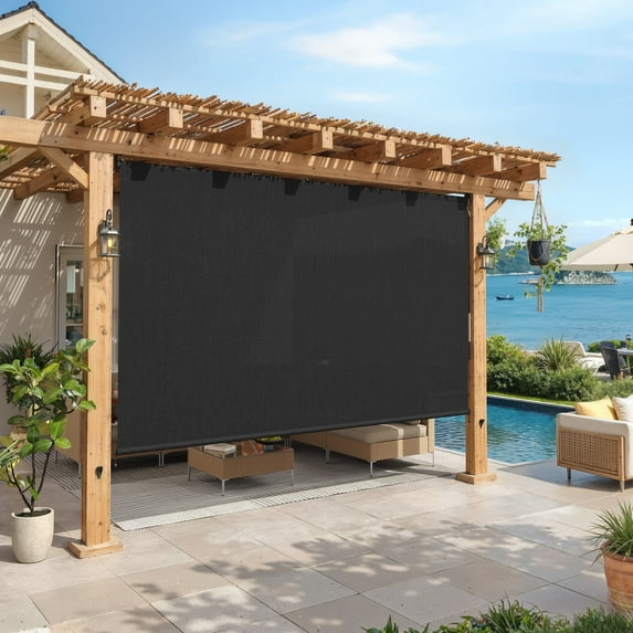 Vicllax 12'Wx8'H Outdoor Roller Shades, Cordless Patio Blinds for Patio Porch Crank Operation Sun Blocking, Black