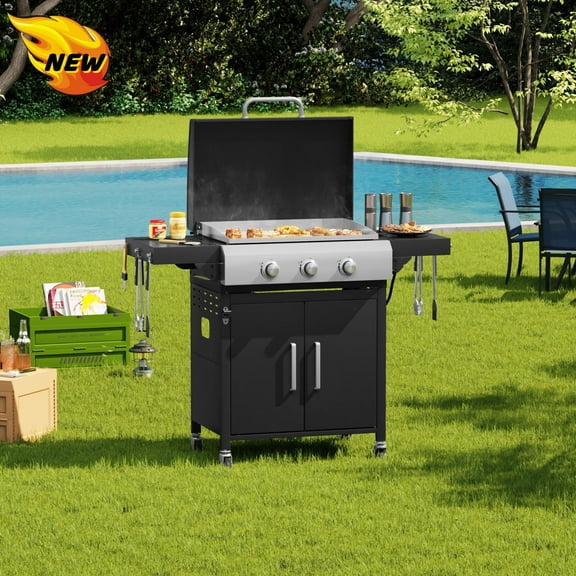 Vicllax 2 in 1 Propane Gas Grill and Griddle Combo 3-Burner with Folding Side Table Stainless Steel