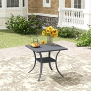 Vicllax 28" Outdoor Patio Dining Table, Metal Frame Square Bistro Patio Table with Storage Shelf for Deck, Gray