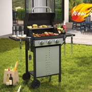 Vicllax 3-Burner Propane Gas Grill with Folding Side Table Outdoor Cooking BBQ Stainless Steel
