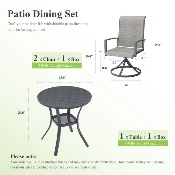 Vicllax 3-Pcs Round Outdoor Patio Dining Set Table and Chair Modern Style Metal, with Storage Shelf