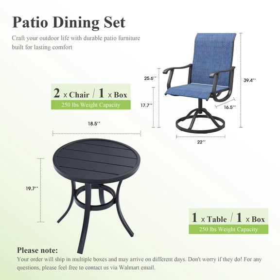 Vicllax 3-Piece Patio Outdoor Dining Set Metal Swivel Chairs & Round Steel Table