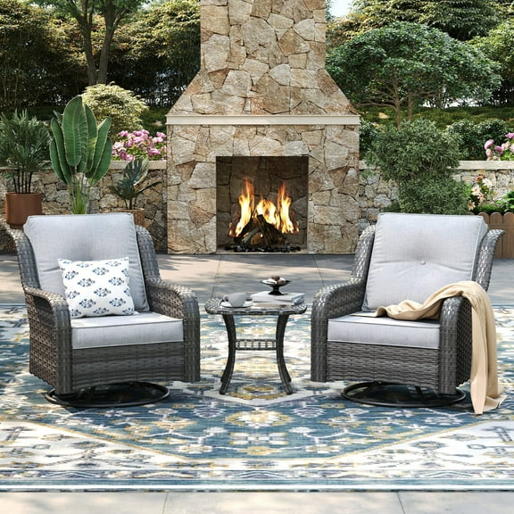 Vicllax 3 Pieces Patio Furniture Set 2-Seat Wicker Outdoor Conversation Set with Coffee Table Gray