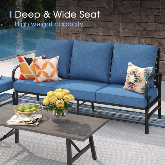 Vicllax 3-Seater Navy Blue Outdoor Sofa – Durable Conversation Furniture Set for Patio, Yard, or Poolside