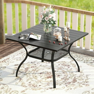 Vicllax 38" Square Outdoor Patio Dining Table for 4 Metal Modern Style for Garden Lawn Deck (Black)