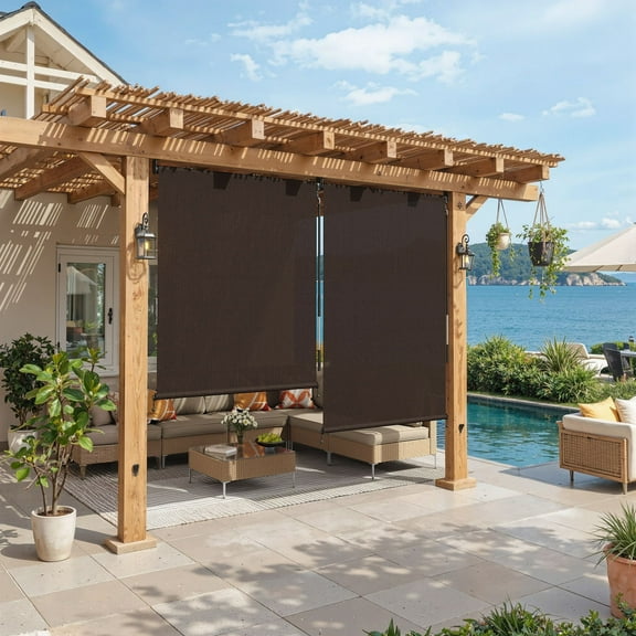 Vicllax 4'Wx6'H Outdoor Roller Shades Blinds for Patio Porch Crank Operation Sun Blocking, Chocolate