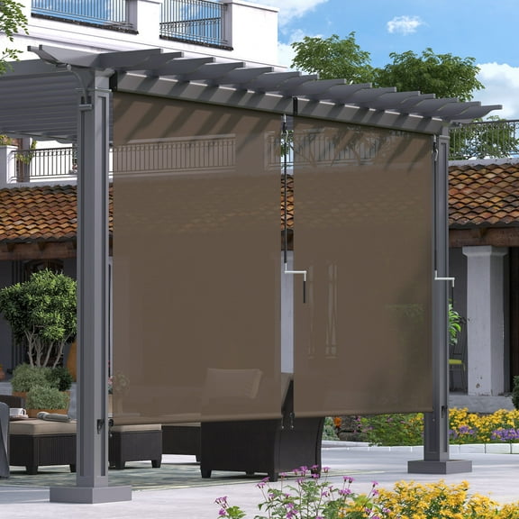 Vicllax 4'Wx8'H Outdoor Roller Shades Blinds for Patio Porch Crank Operation Solar Fabric, Mocha