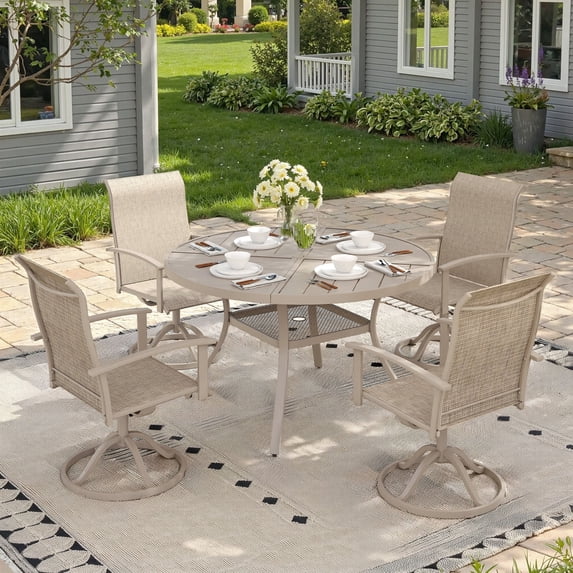 Vicllax 5-Pcs Round Outdoor Patio Dining Set Table and Chair Modern Style Metal, with Umbrella Hole