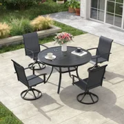 Vicllax 5-Piece Outdoor Patio Dining Set, 41-Inch Round Outdoor Table with Umbrella Hole and 4 Swivel Patio Chairs, Outdoor Furniture for Backyard, Garden, Deck