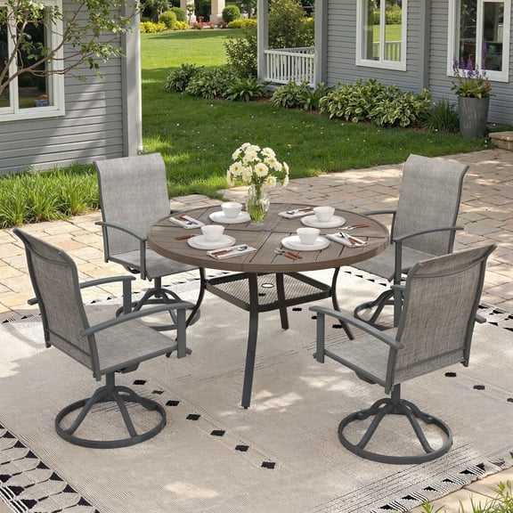 Vicllax 5-Pcs Round Outdoor Patio Dining Set Table and Chair Modern Style Metal, with Umbrella Hole
