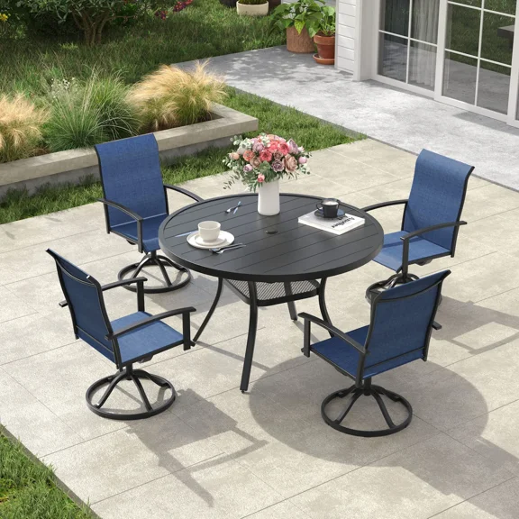 Vicllax 5-Pcs Round Outdoor Patio Dining Set Table and Chair Modern Style Metal, with Umbrella Hole