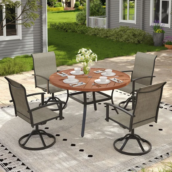 Vicllax 5-Pcs Round Outdoor Patio Dining Set Table and Chair Modern Style Metal, with Umbrella Hole