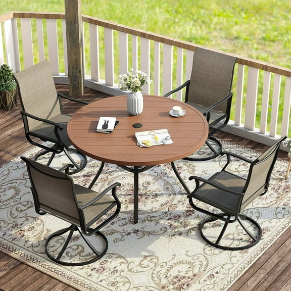 Vicllax 5-Piece Outdoor Patio Dining Set Metal Swivel Chairs & Round Steel Table with Umbrella Hole