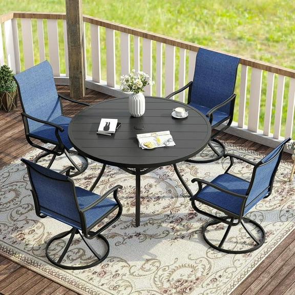 Vicllax 5-Piece Outdoor Patio Dining Set Metal Swivel Chairs & Round Steel Table with Umbrella Hole