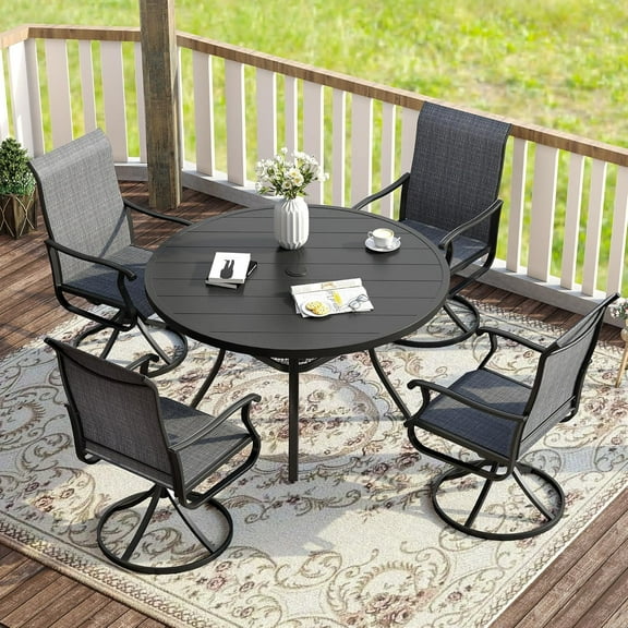 Vicllax 5-Piece Outdoor Patio Dining Set Metal Swivel Chairs & Round Steel Table with Umbrella Hole