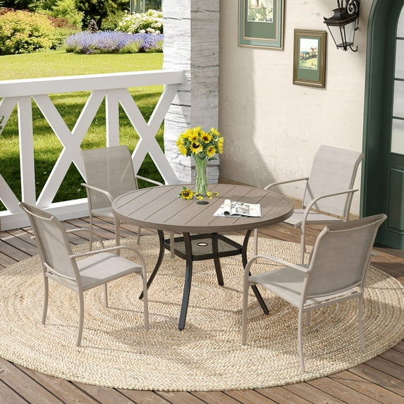 Vicllax 5-Piece Outdoor Patio Dining Set Metal Textilene Chairs & Round Table with Umbrella Hole