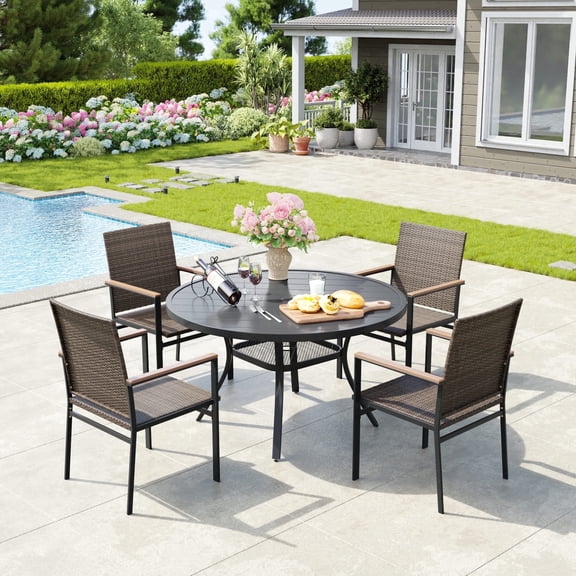 Vicllax 5-Piece Outdoor Patio Dining Set Wicker Rattan Chairs with Metal Frame and Steel Round Table